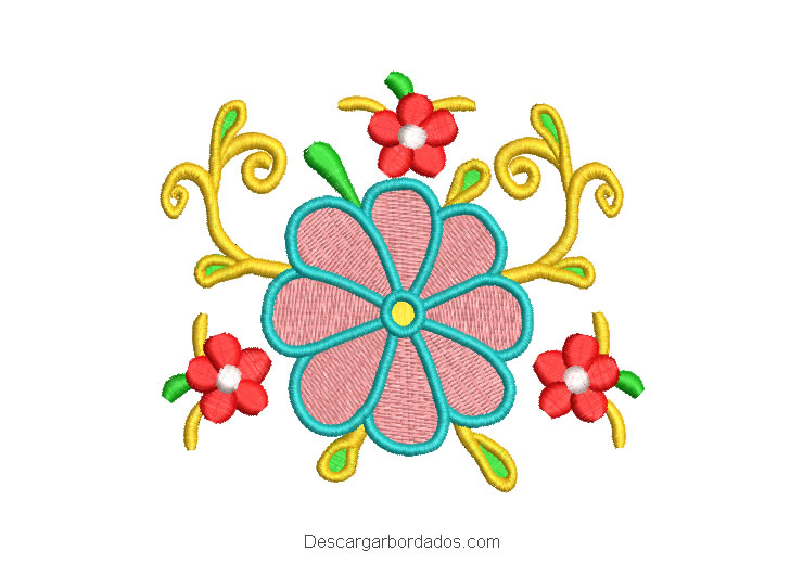 Diseño Bordado de Flores de Colores con Decoración - Descargar Diseños de  Bordados