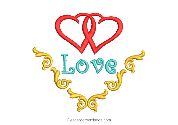 Diseño bordado 2 corazones para boda