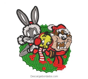 Diseño bordado Looney Tunes de navidad