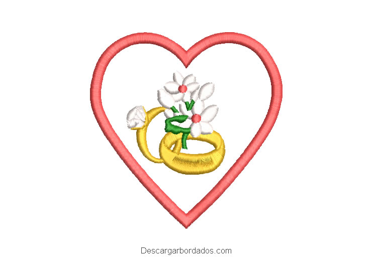 Diseño bordado anillo de boda con corazón