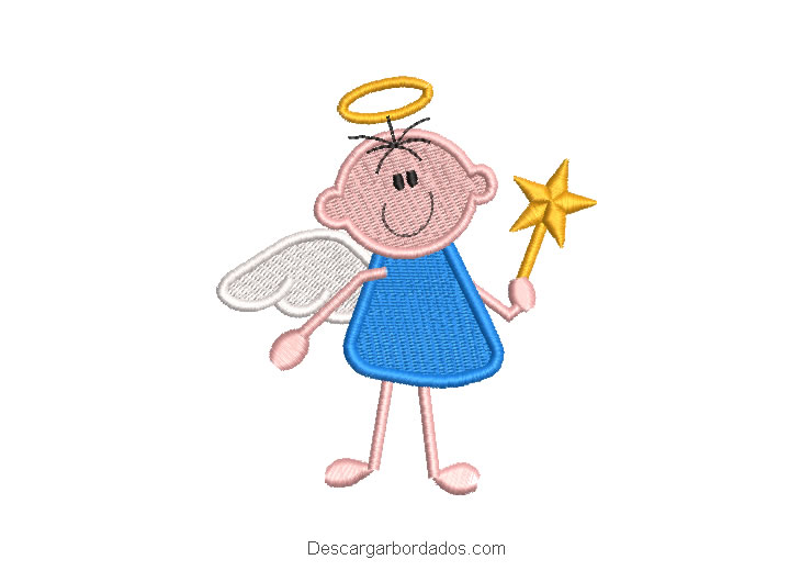 Diseño bordado bebé ángel con estrella mágica