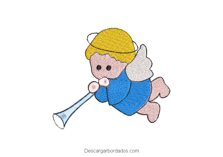 Diseño bordado bebe ángel con trompeta