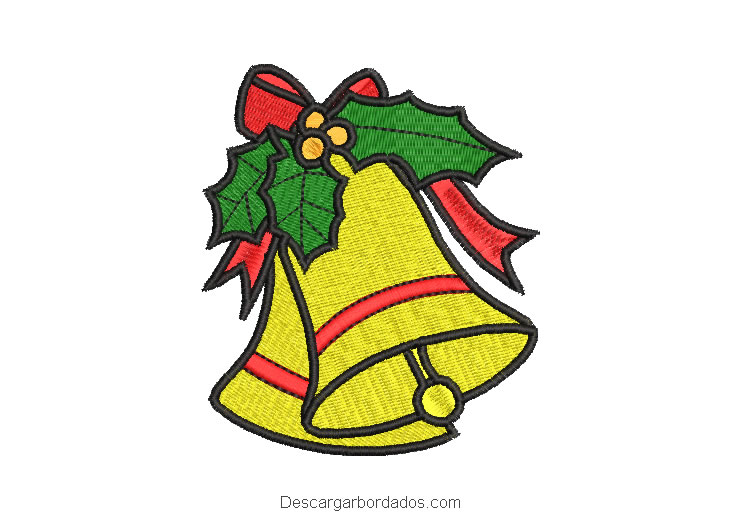 Diseño bordado campana de Navidad con lazo