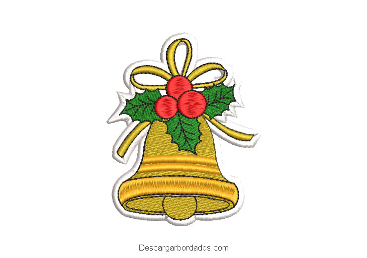 Diseño bordado campana de navidad con lazo