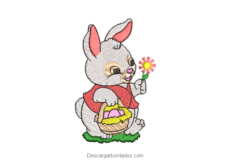 Diseño bordado conejo con flores