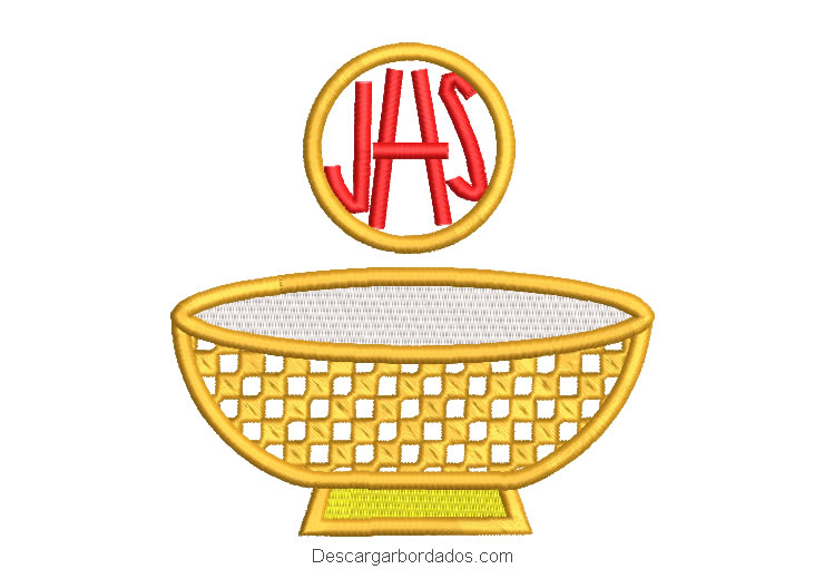 Diseño bordado copa caliz de oro con letra JHS