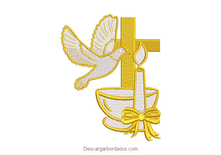 Diseño bordado copa cruz con vela y paloma
