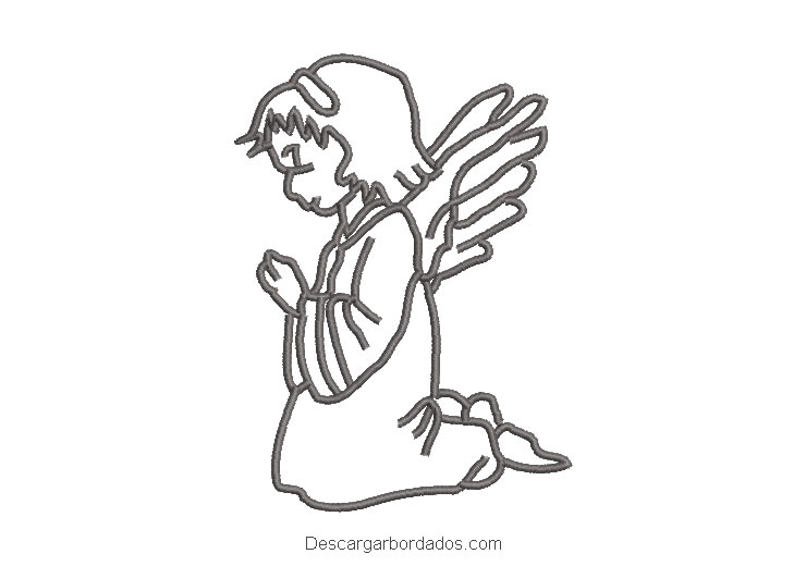 Diseño bordado de ángel rezando silueta