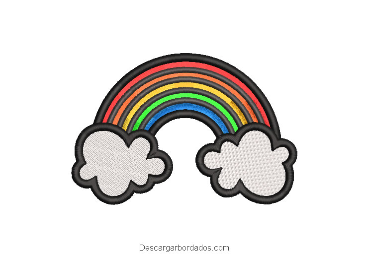 Diseño bordado de arco iris con borde
