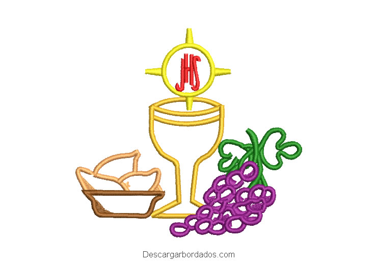 Diseño bordado de copa de caliz con uvas