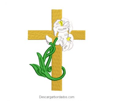 Diseño bordado de cruz adornado con plantas