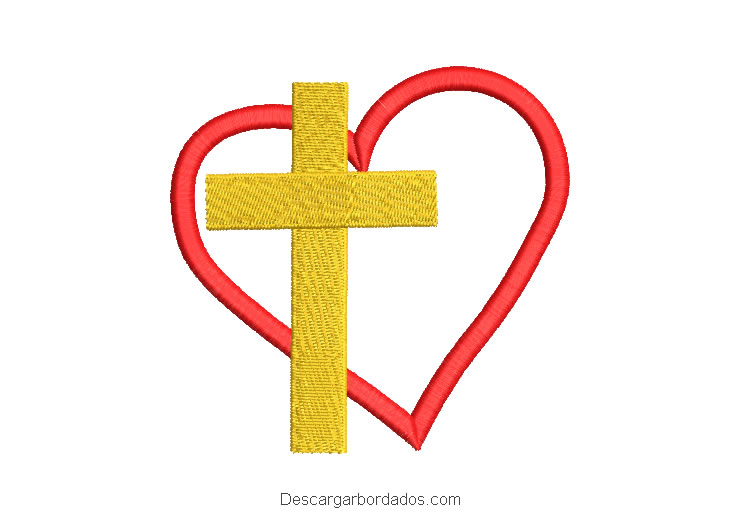 Diseño bordado de cruz con corazón