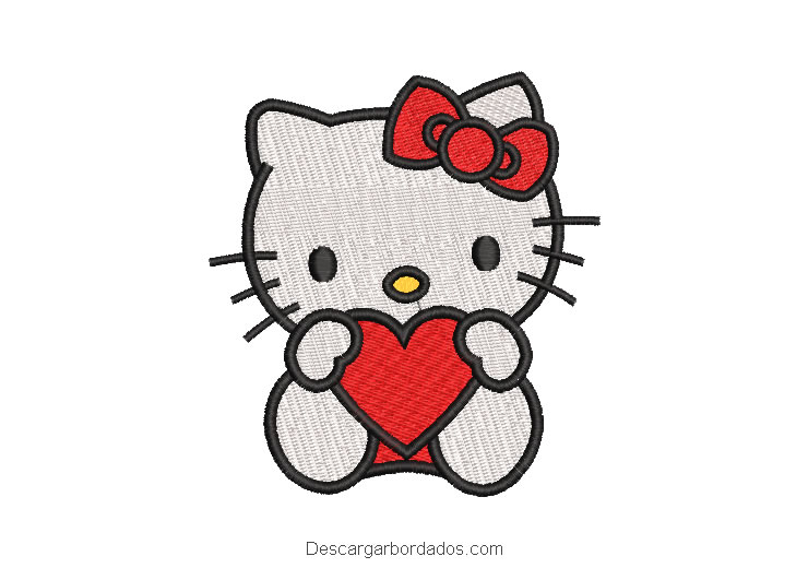 Diseño bordado de hello kitty con corazón