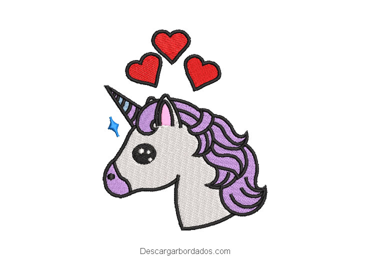 Diseño bordado de pony unicornio con corazón