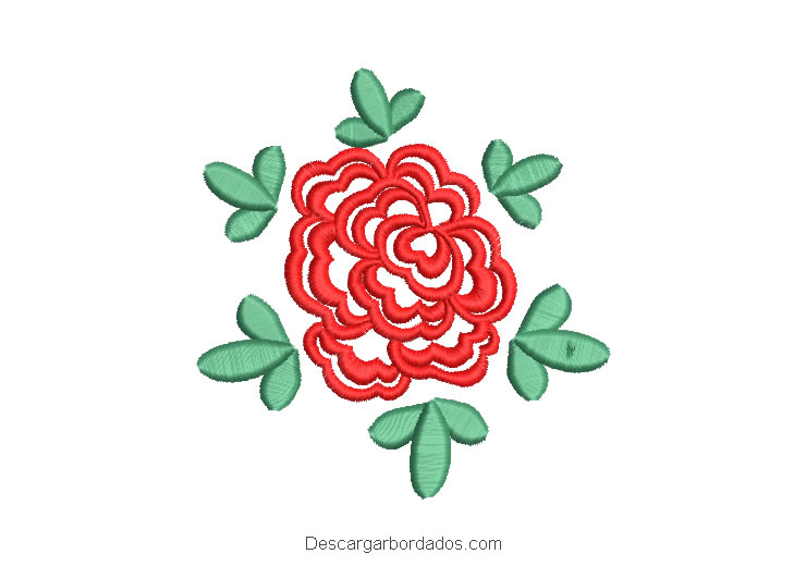 Diseño bordado de rosa con decoración de hojas