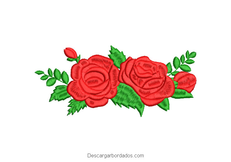 Diseño bordado de rosas bonitas con ramas verdes