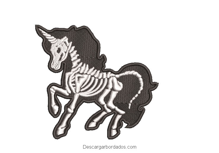 Diseño bordado de unicornio calavera