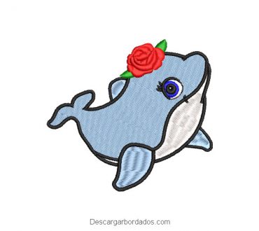 Diseño bordado delfin con flores de rosas