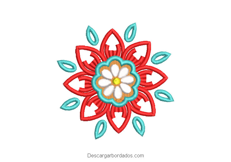 Diseño bordado flores de colores con decoración