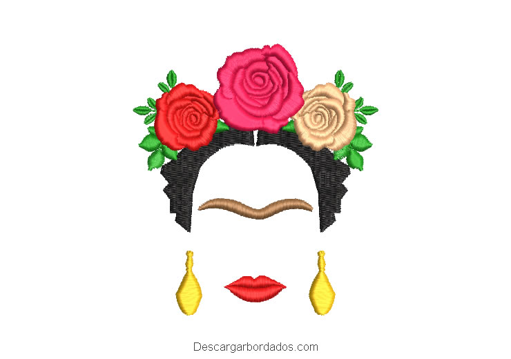 Diseño bordado frida kahlo con rosas de colores
