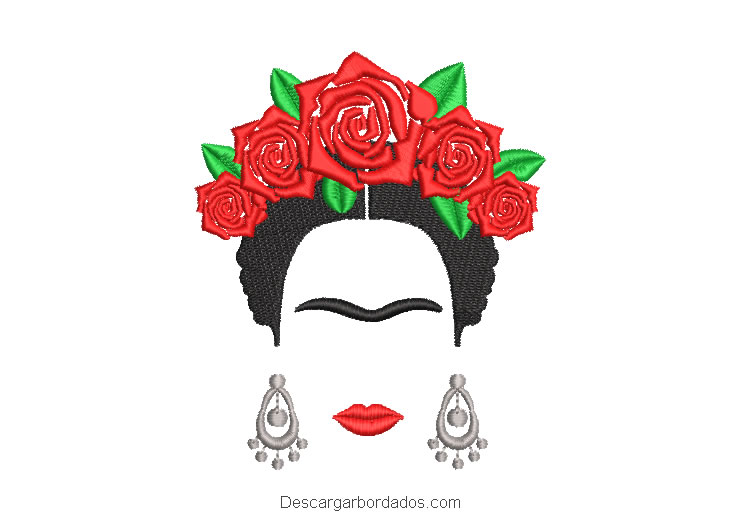 Diseño bordado frida kahlo con rosas