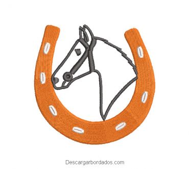 Diseño bordado herradura con fondo de caballo