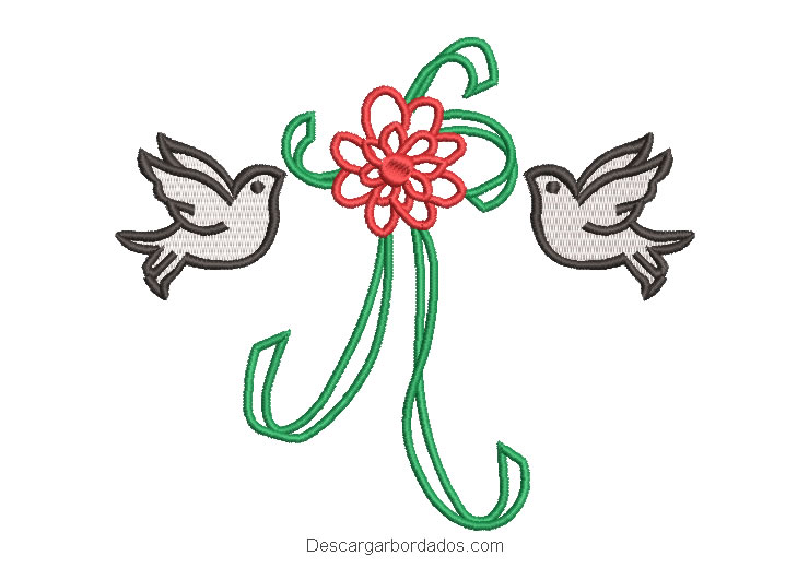 Diseño bordado lazos de flores con paloma
