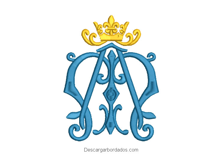 Diseño bordado letra ornamental M con corona