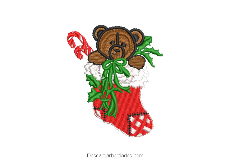 Diseño bordado medias de navidad con oso