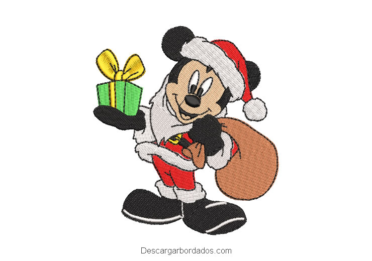 Diseño bordado mickey con regalo de Navidad