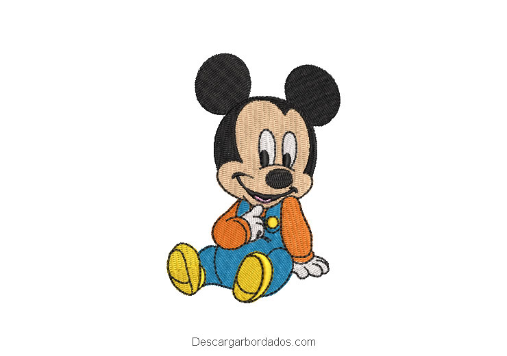 Diseño bordado mickey mouse bebe sentado