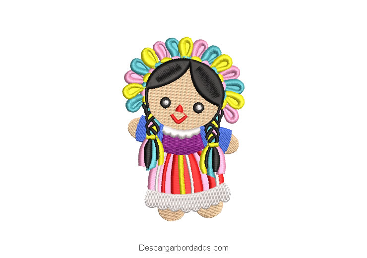 Diseño bordado muñeca mexicana maria lele