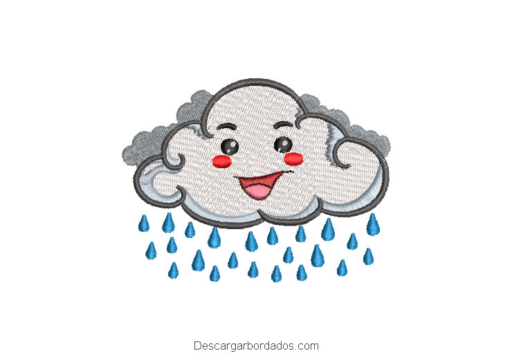 Diseño bordado nube con gotas de lluvia