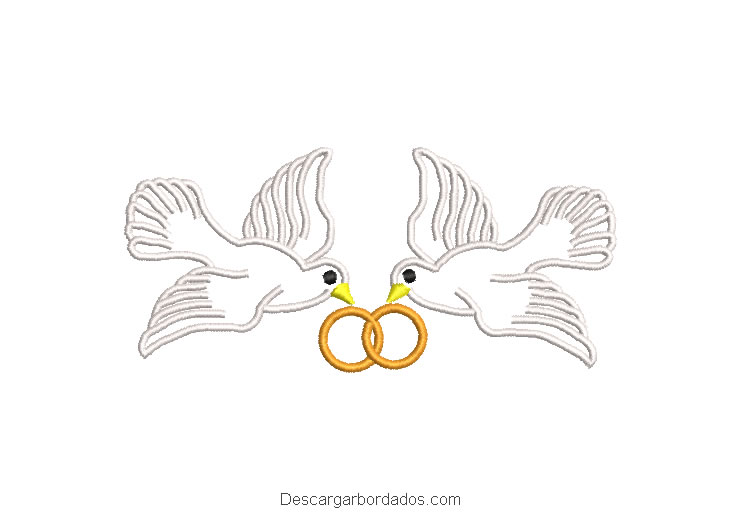Diseño bordado palomas con anillos de boda