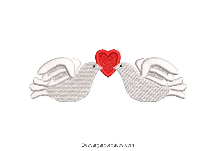 Diseño bordado palomas de amor con corazon