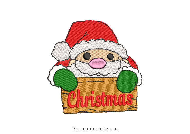 Diseño bordado papa noel con letra Christmas