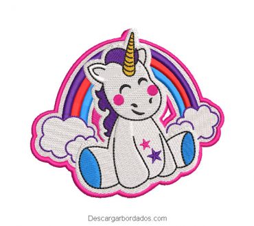 Diseño bordado pony unicornio con arcoiris