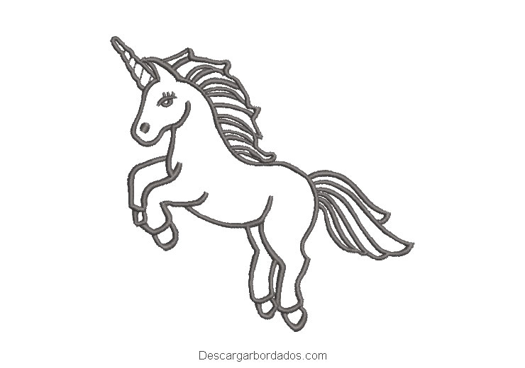 Diseño bordado pony unicornio delineado