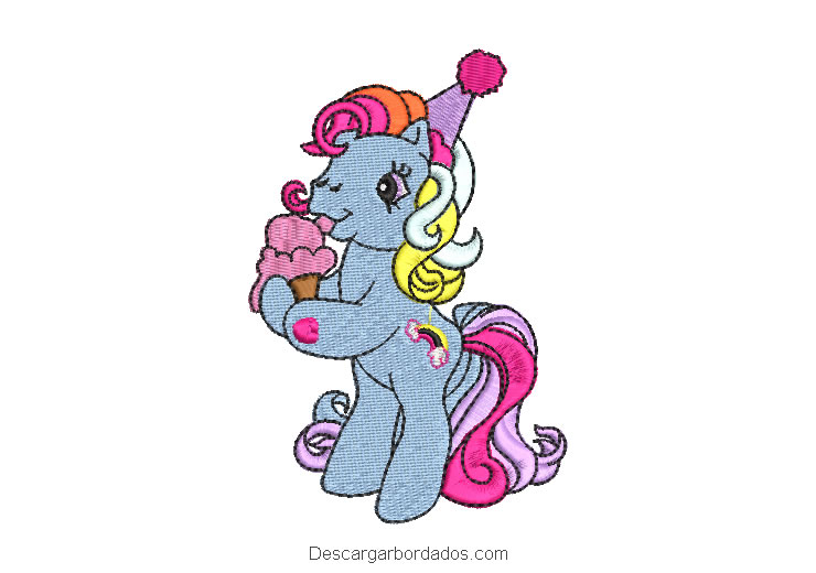 Diseño bordado pony unicornio para cumpleaños