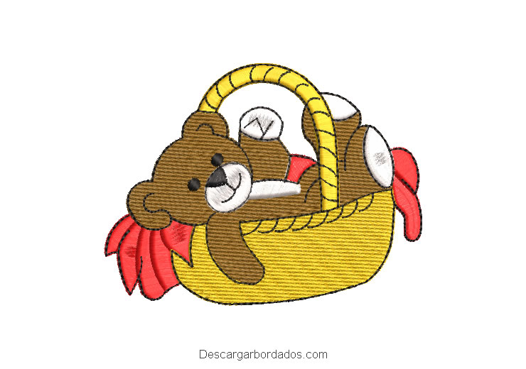 Diseño bordado regalo de oso en canasta