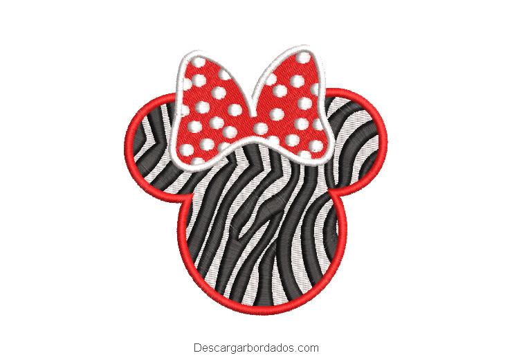 Diseño bordado rostro de minnie mouse zebra