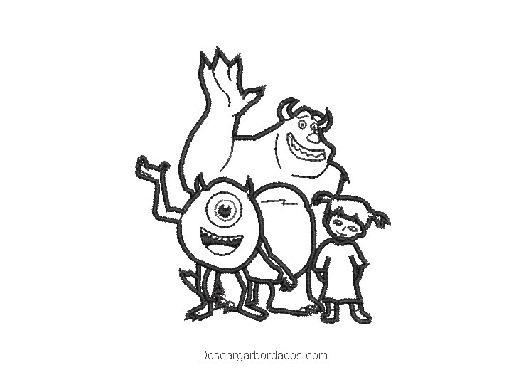Diseño bordado silueta familia monsters inc