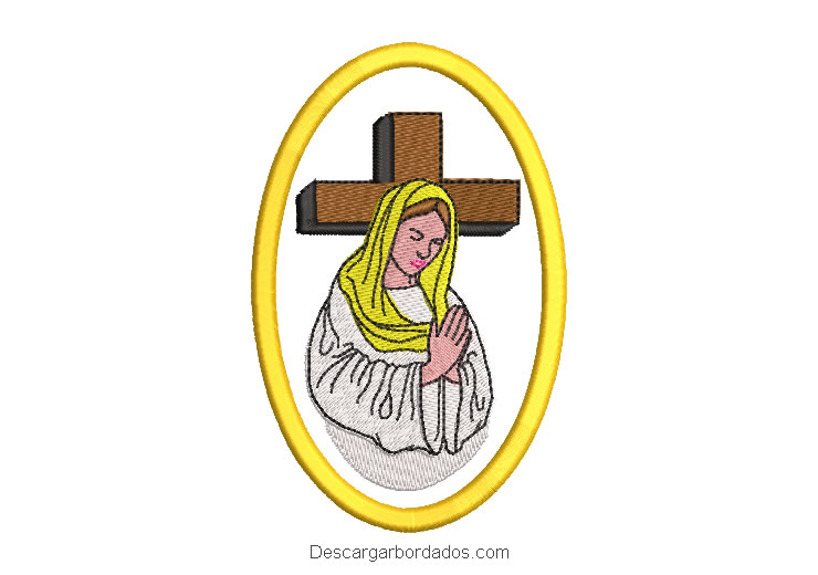 Diseño bordado virgen maria con cruz rezando