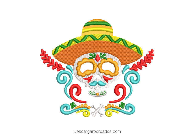 Diseño de calavera catrina bordado mexicano