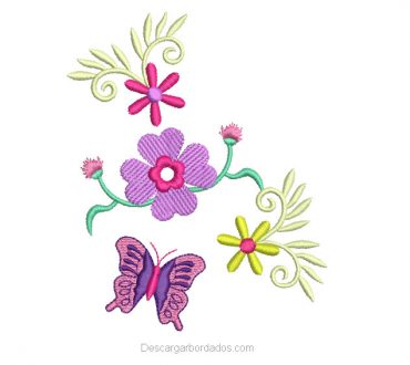 Diseño Bordado de flores y Mariposa