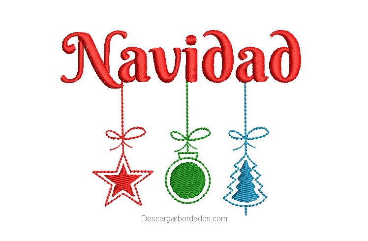 Diseño bordado Letra de Navidad con estrella y campana