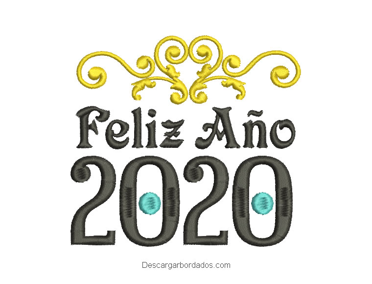 Diseño bordado de Feliz Año 2020