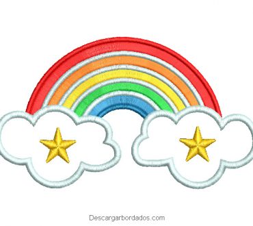 Diseño bordado de arco Iris con nube