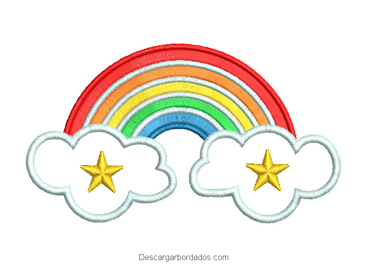 Diseño bordado de arco Iris con nube