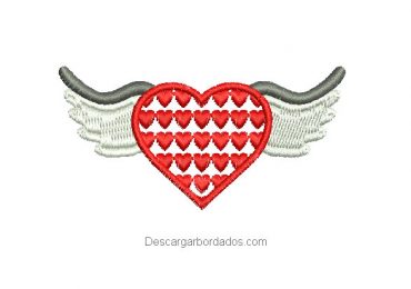Diseño bordado de corazón con alas